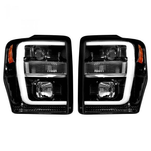 Ford Super Duty 08-10 Projector Headlights OLED Halos DRL Smoked/Black